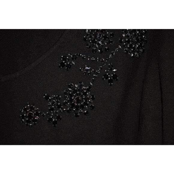 CHICO'S $99 Black Beaded Easy Dolman Sleeve V-Neck Sweater Chico's 0 / US Small - Picture 3 of 4